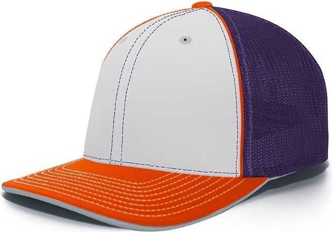 Pacific Headwear 404F Trucker Flexfit Cap - White Purple Orange - HIT a Double