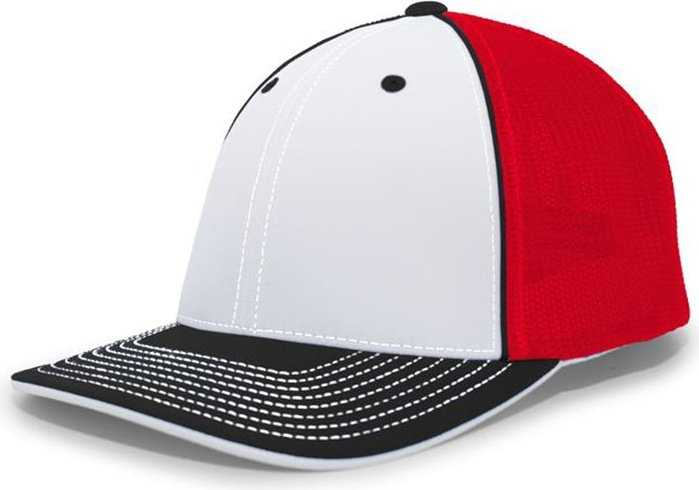 Pacific Headwear 404F Trucker Flexfit Cap - White Red Black - HIT a Double