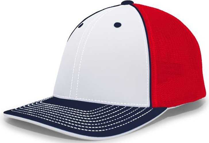 Pacific Headwear 404F Trucker Flexfit Cap - White Red Navy - HIT a Double