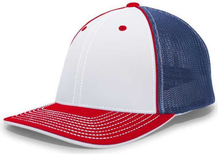 Pacific Headwear 404F Trucker Flexfit Cap - White Royal Red - HIT a Double