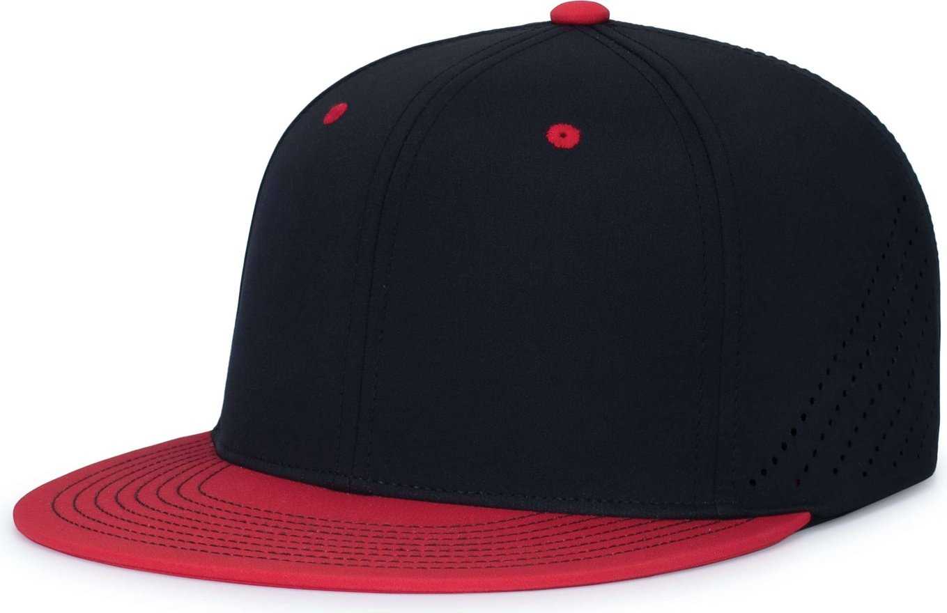 Pacific Headwear ES471 Premium Lightweight Perforated Pacflex Coolcore Cap - Black Red - HIT a Double