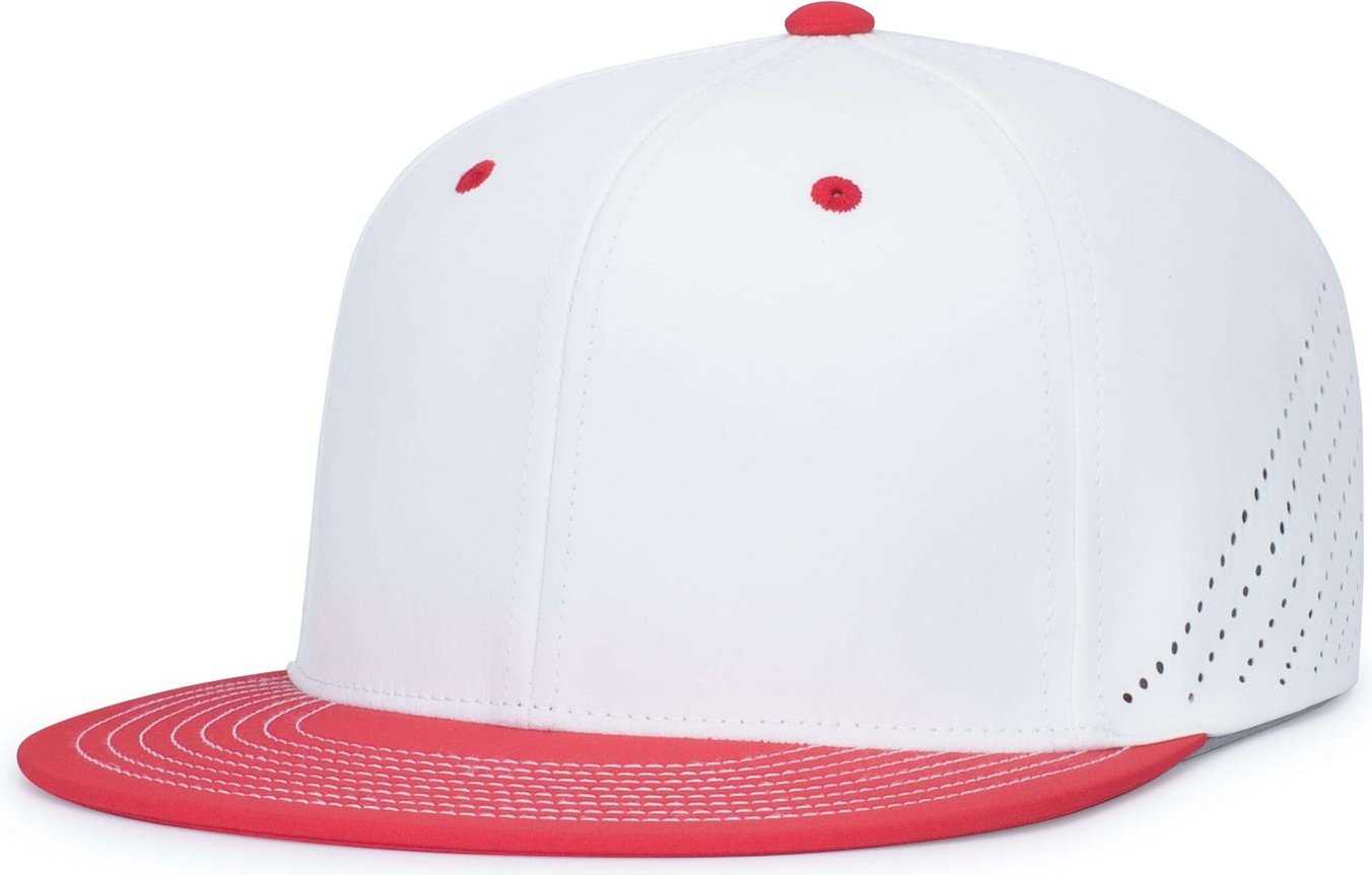 Pacific Headwear ES471 Premium Lightweight Perforated Pacflex Coolcore Cap - White Red - HIT a Double