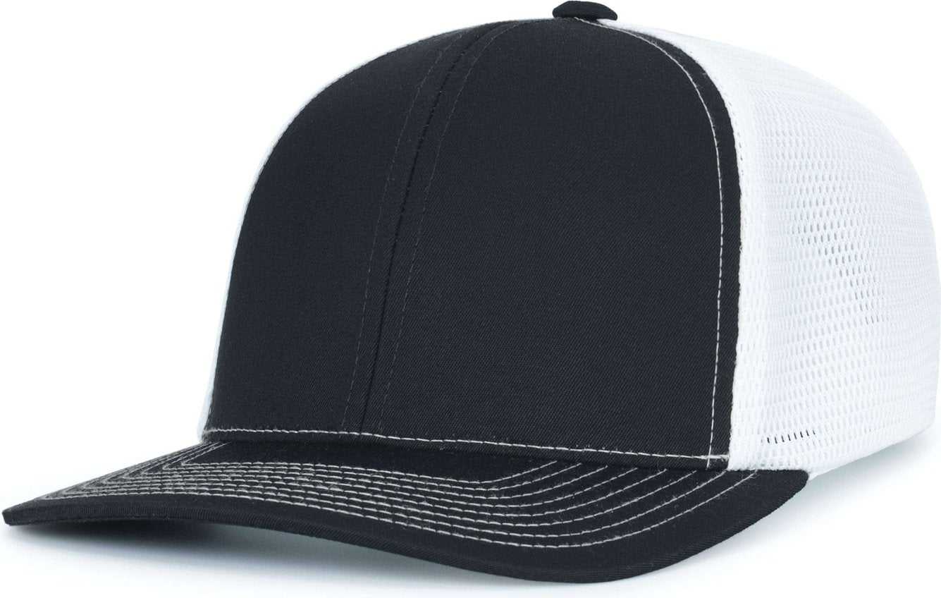 Pacific Headwear P151S Contrast Stitch Trucker Pacflex Snapback Cap - Black White Black - HIT a Double
