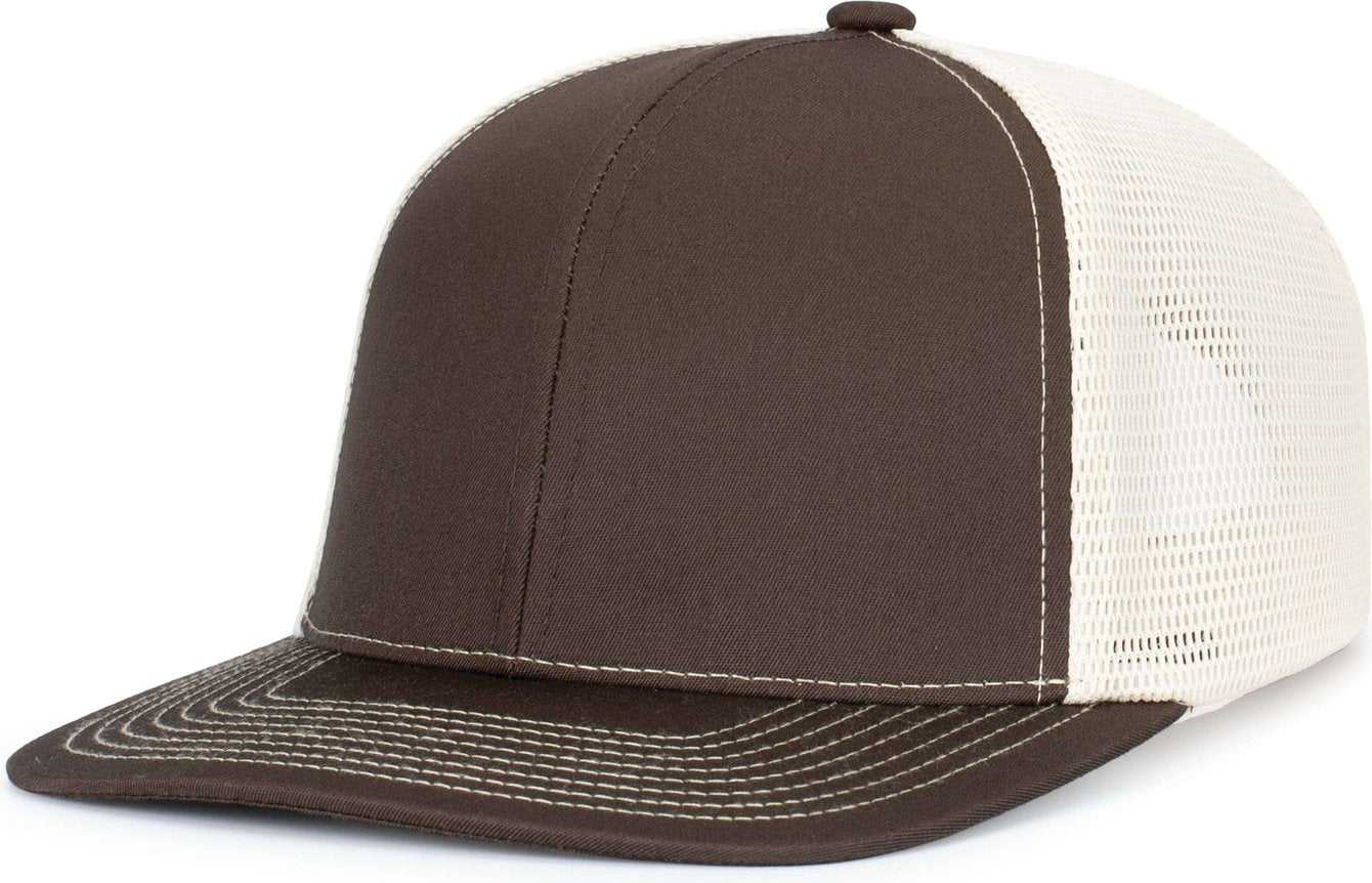 Pacific Headwear P151S Contrast Stitch Trucker Pacflex Snapback Cap - Grey Brown Beige Grey Brown - HIT a Double