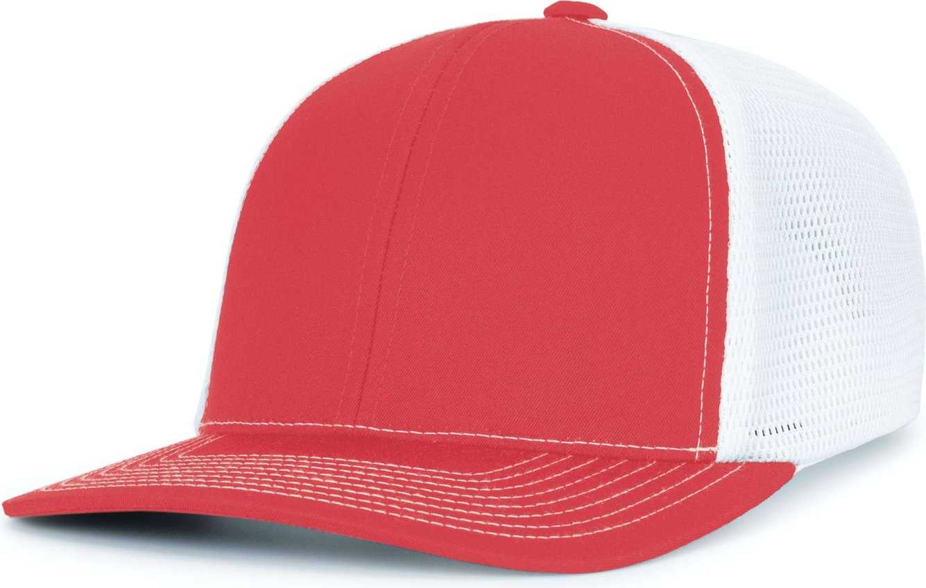 Pacific Headwear P151S Contrast Stitch Trucker Pacflex Snapback Cap - Red White Red - HIT a Double