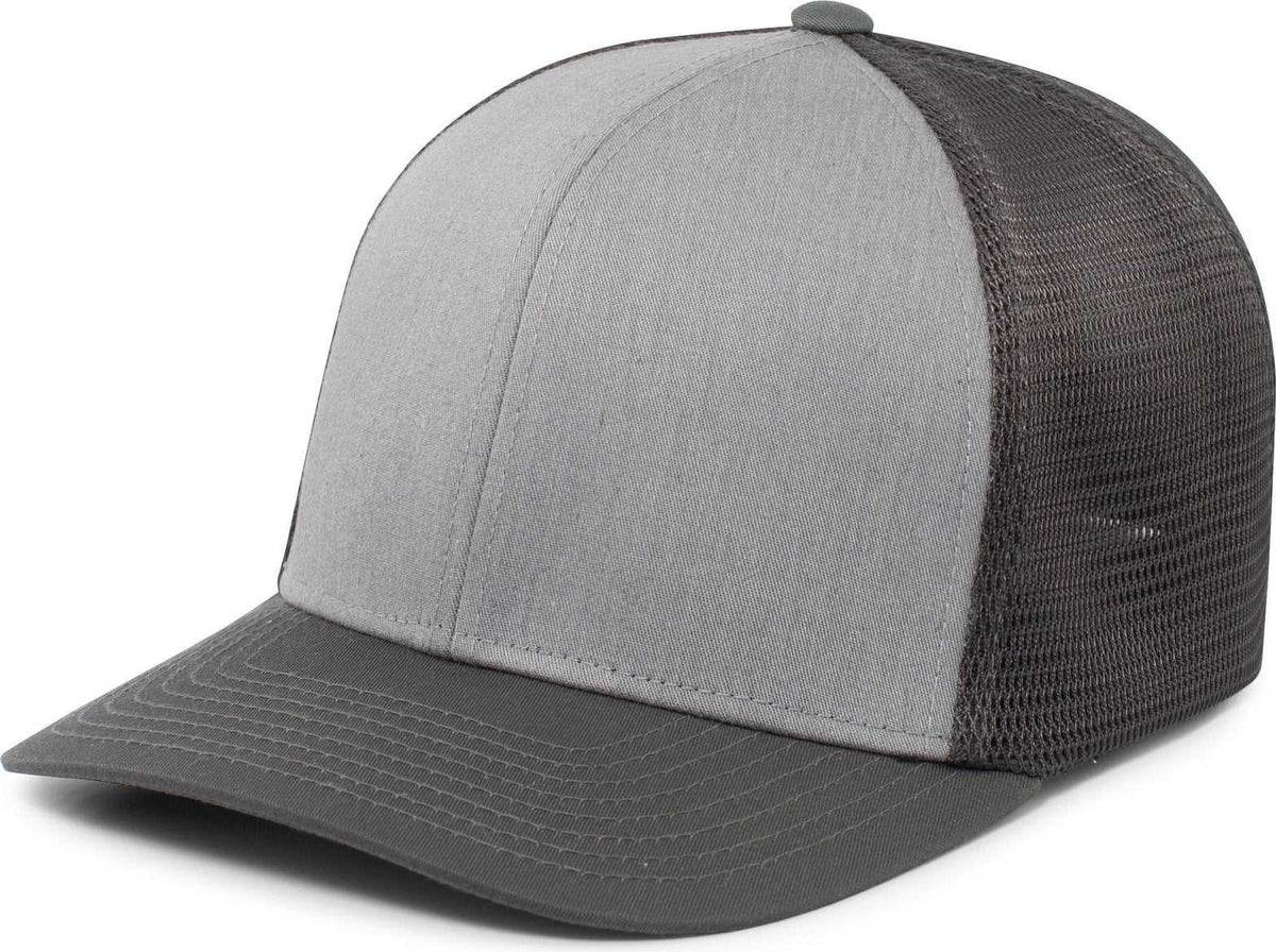Pacific Headwear P401 Fusion Trucker Cap - Heather Grey Lt Charcoal Lt Charcoal - HIT a Double