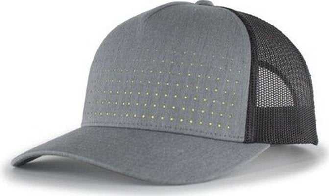 Pacific 105P Perforated 5-Panel Trucker Snapback Cap - Heather Gray Light Charcoal Acid Green - HIT a Double