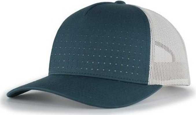 Pacific 105P Perforated 5-Panel Trucker Snapback Cap - Deep Teal Silver Deep Teal - HIT a Double