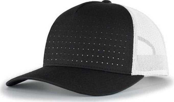 Pacific 105P Perforated 5-Panel Trucker Snapback Cap - Black White Black - HIT a Double