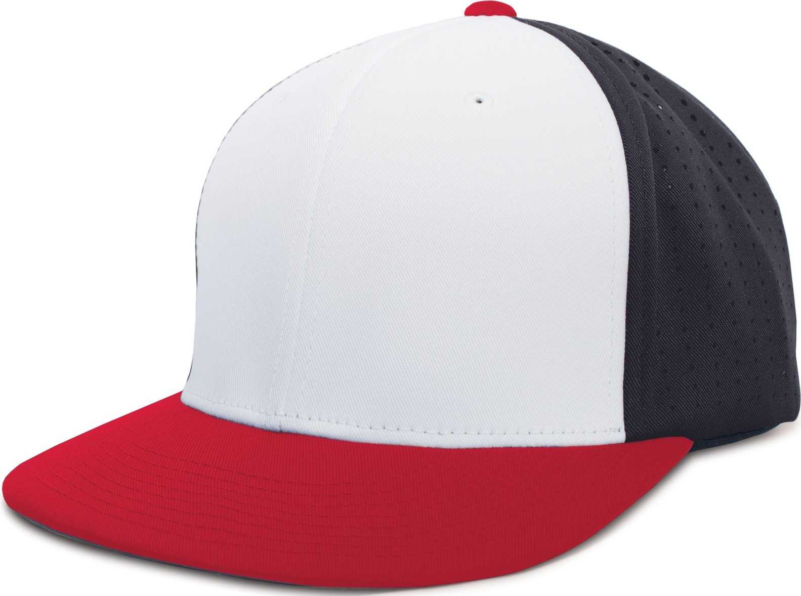 Pacific ES474 Perforated F3 Performance Flexfit Cap - White Navy Red - HIT a Double