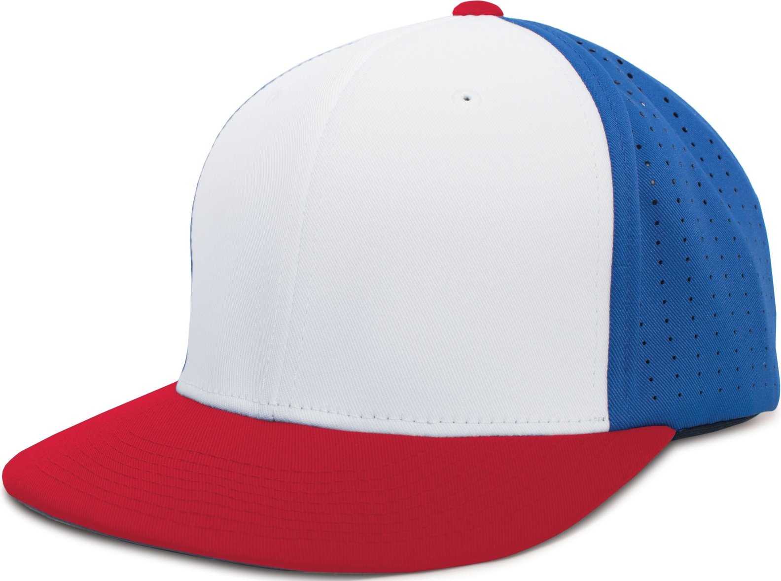 Pacific ES474 Perforated F3 Performance Flexfit Cap - White Royal Red - HIT a Double - 1