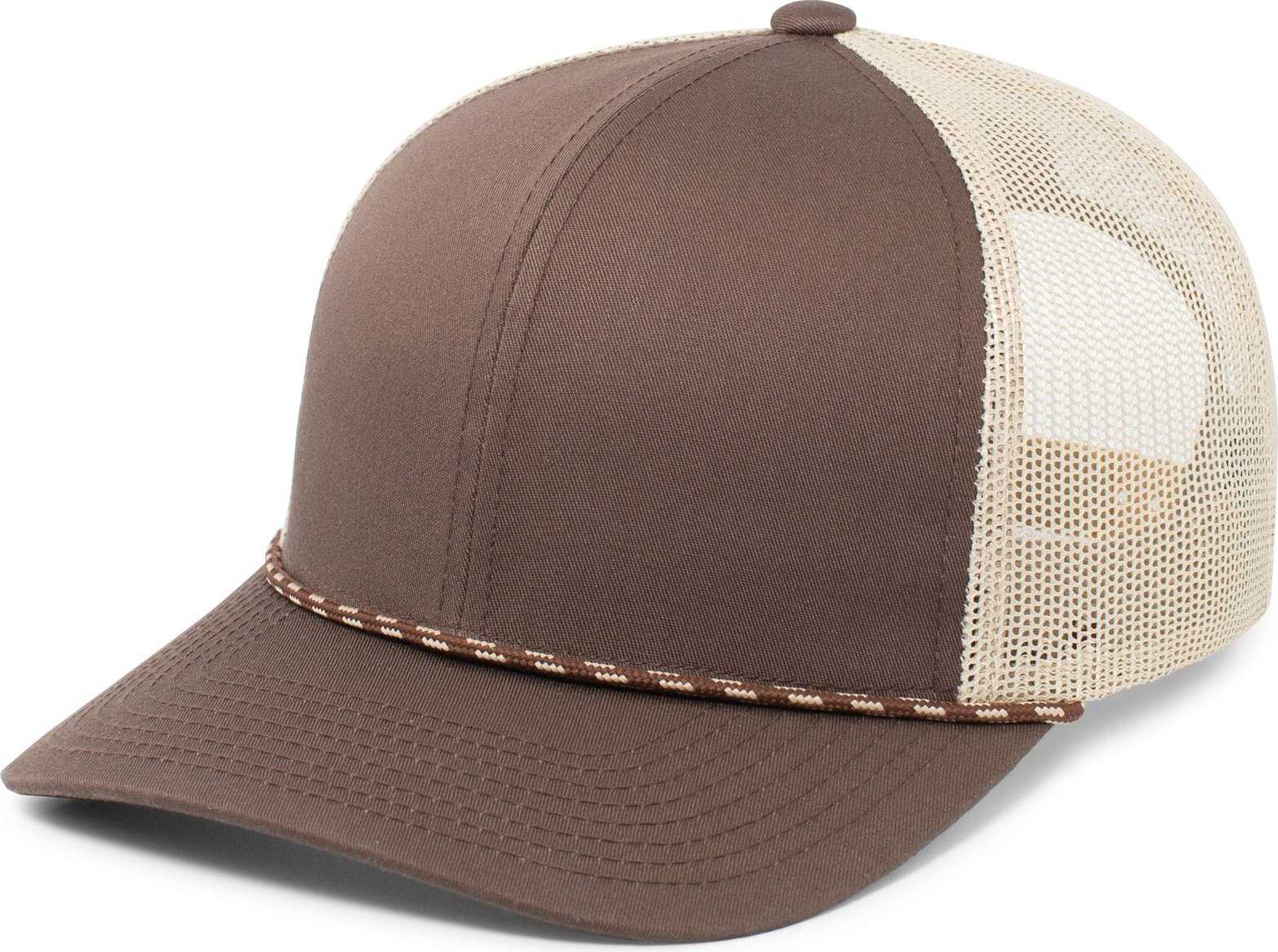 Pacific Headwear 104BR Trucker Snapback Braid Cap - Brown Khaki Brown - HIT a Double
