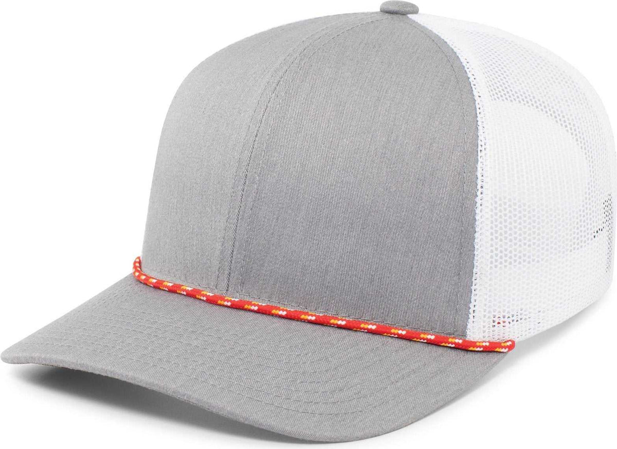 Pacific Headwear 104BR Trucker Snapback Braid Cap - Red Heather Grey White - HIT a Double