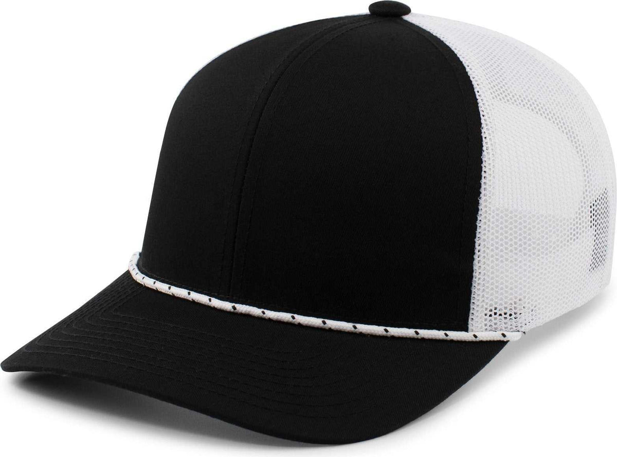 Pacific Headwear 104BR Trucker Snapback Braid Cap - Black White Black - HIT a Double