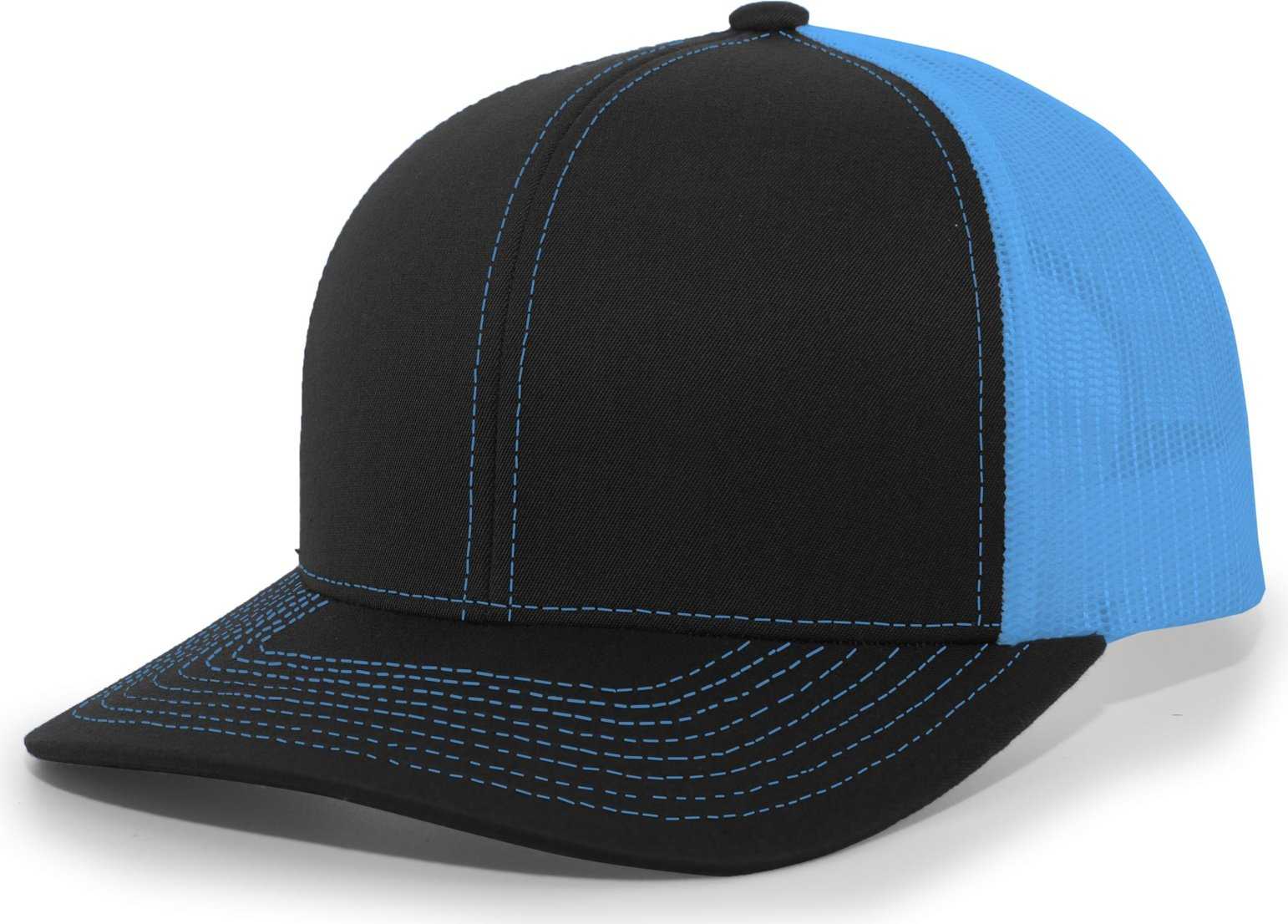 Pacific Headwear 104C Trucker Snapback Cap - Black Neon Blue - HIT a Double