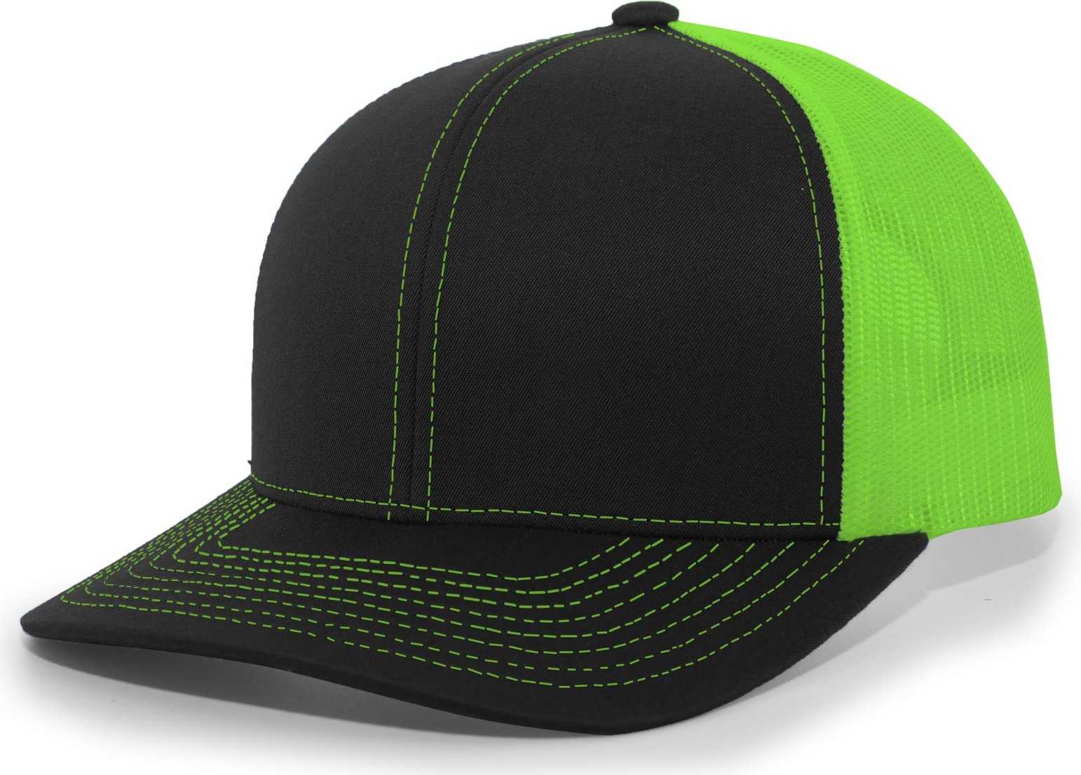 Pacific Headwear 104C Trucker Snapback Cap - Black Neon Green - HIT a Double