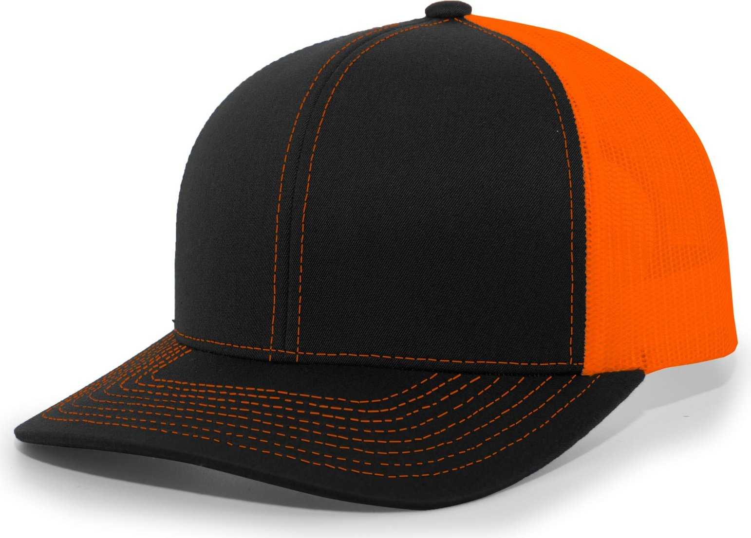Pacific Headwear 104C Trucker Snapback Cap - Black Neon Orange - HIT a Double
