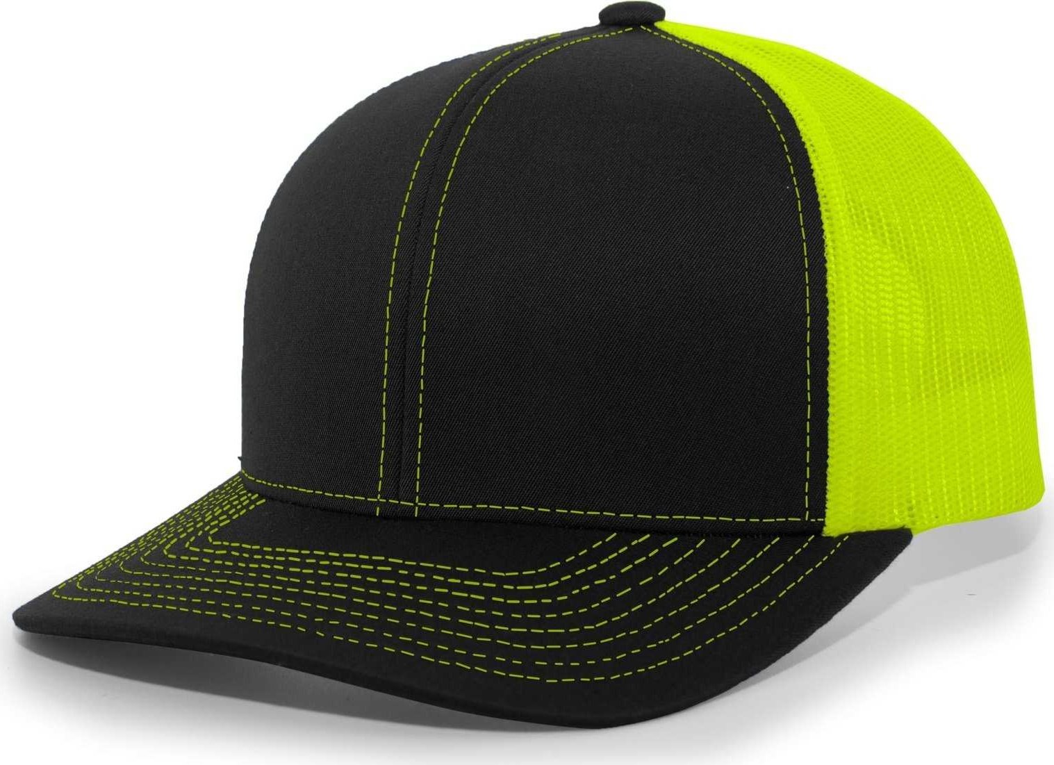 Pacific Headwear 104C Trucker Snapback Cap - Black Neon Yellow - HIT a Double