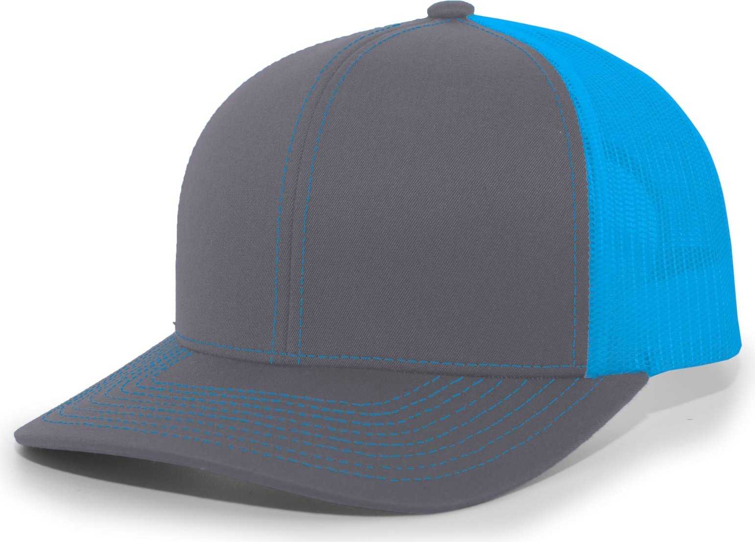 Pacific Headwear 104C Trucker Snapback Cap - Graphite Neon Blue - HIT a Double