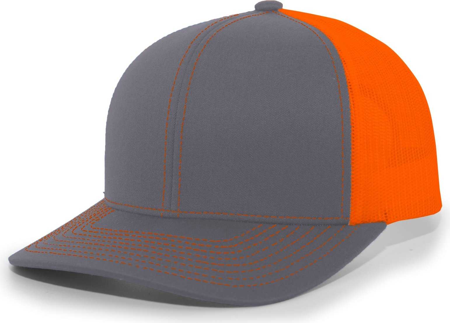 Pacific Headwear 104C Trucker Snapback Cap - Graphite Neon Orange - HIT a Double