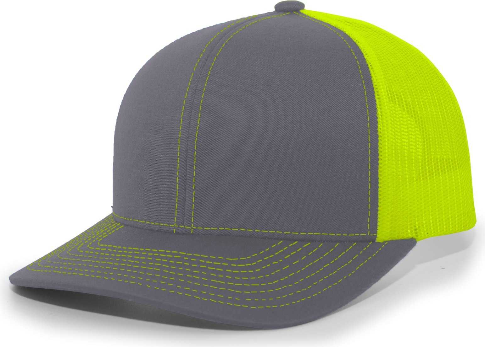Pacific Headwear 104C Trucker Snapback Cap - Graphite Neon Yellow - HIT a Double