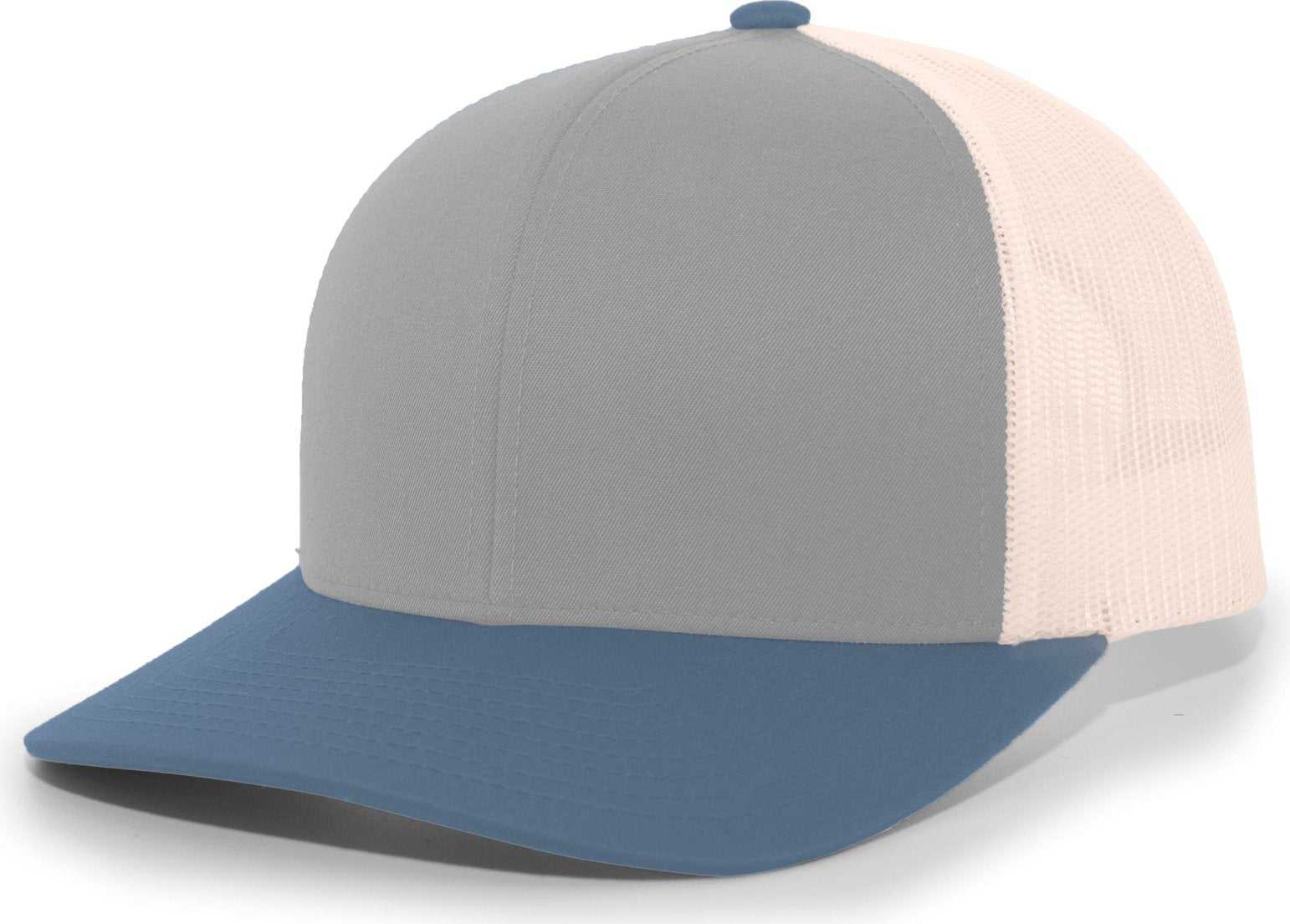 Pacific Headwear 104C Trucker Snapback Cap - Heather Grey Ocean Blue Beige - HIT a Double