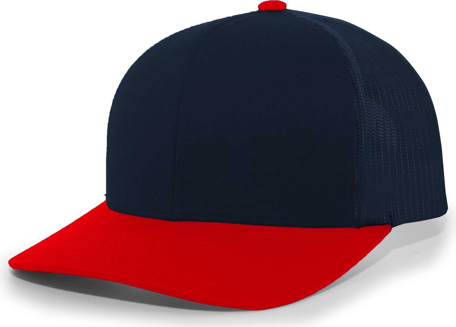 Pacific Headwear 104C Trucker Snapback Cap - Navy Red - HIT a Double