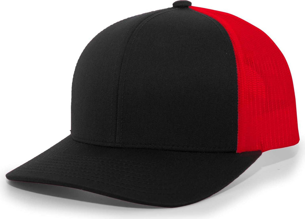 Pacific Headwear 104C Trucker Snapback Cap - Black Red Black - HIT a Double