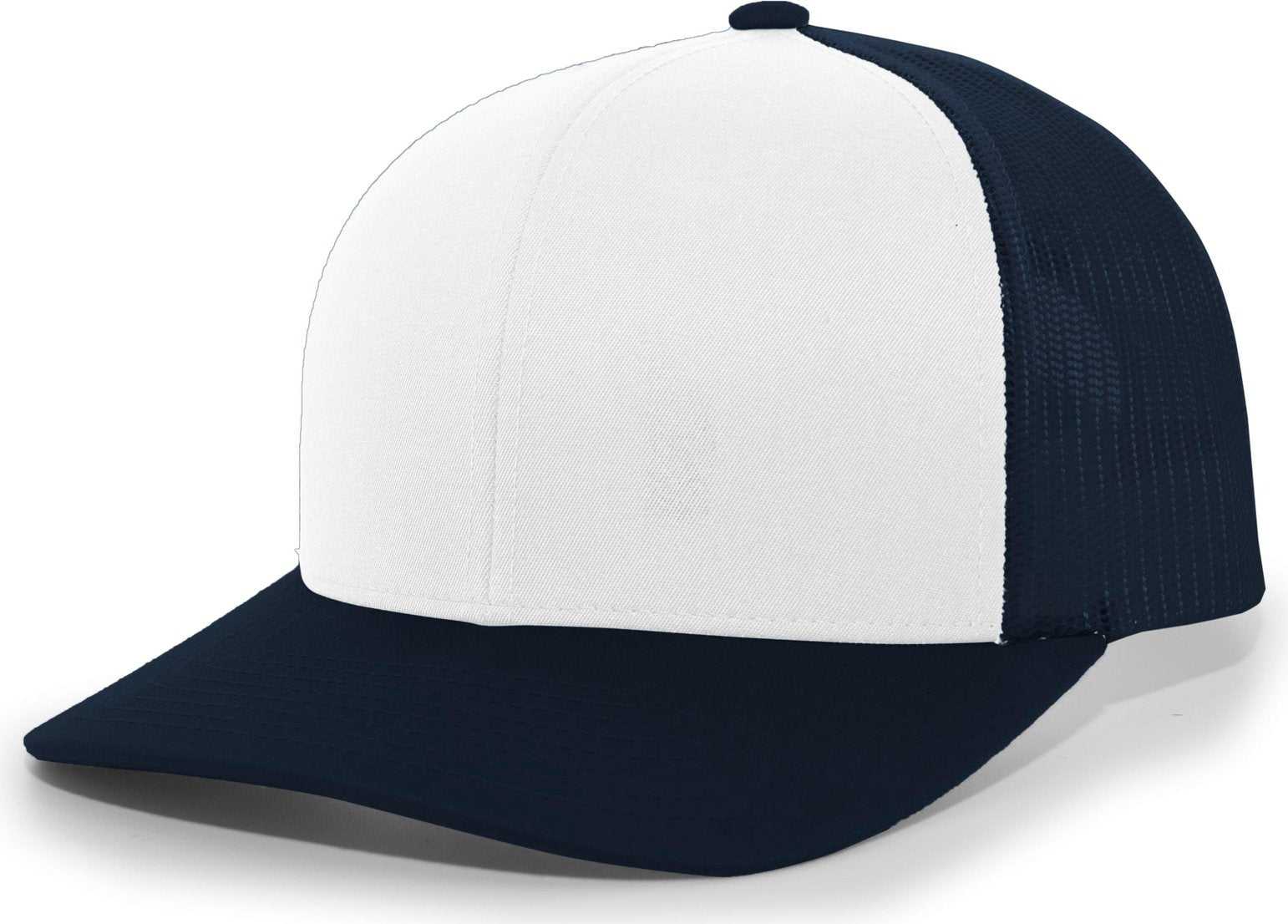 Pacific Headwear 104C Trucker Snapback Cap - White Navy - HIT a Double