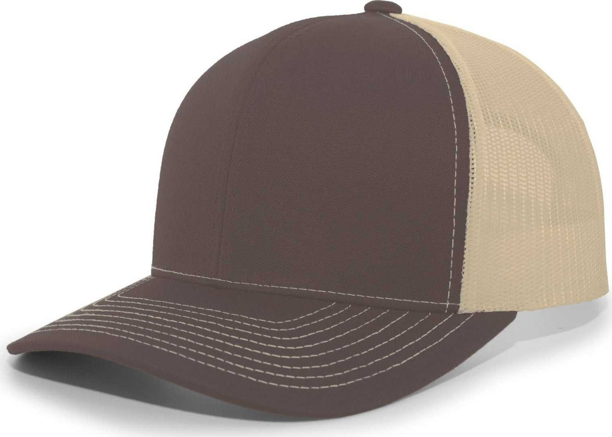 Pacific Headwear 104S Contrast Stitch Snapback Trucker Cap - Brown Khaki Brown - HIT a Double