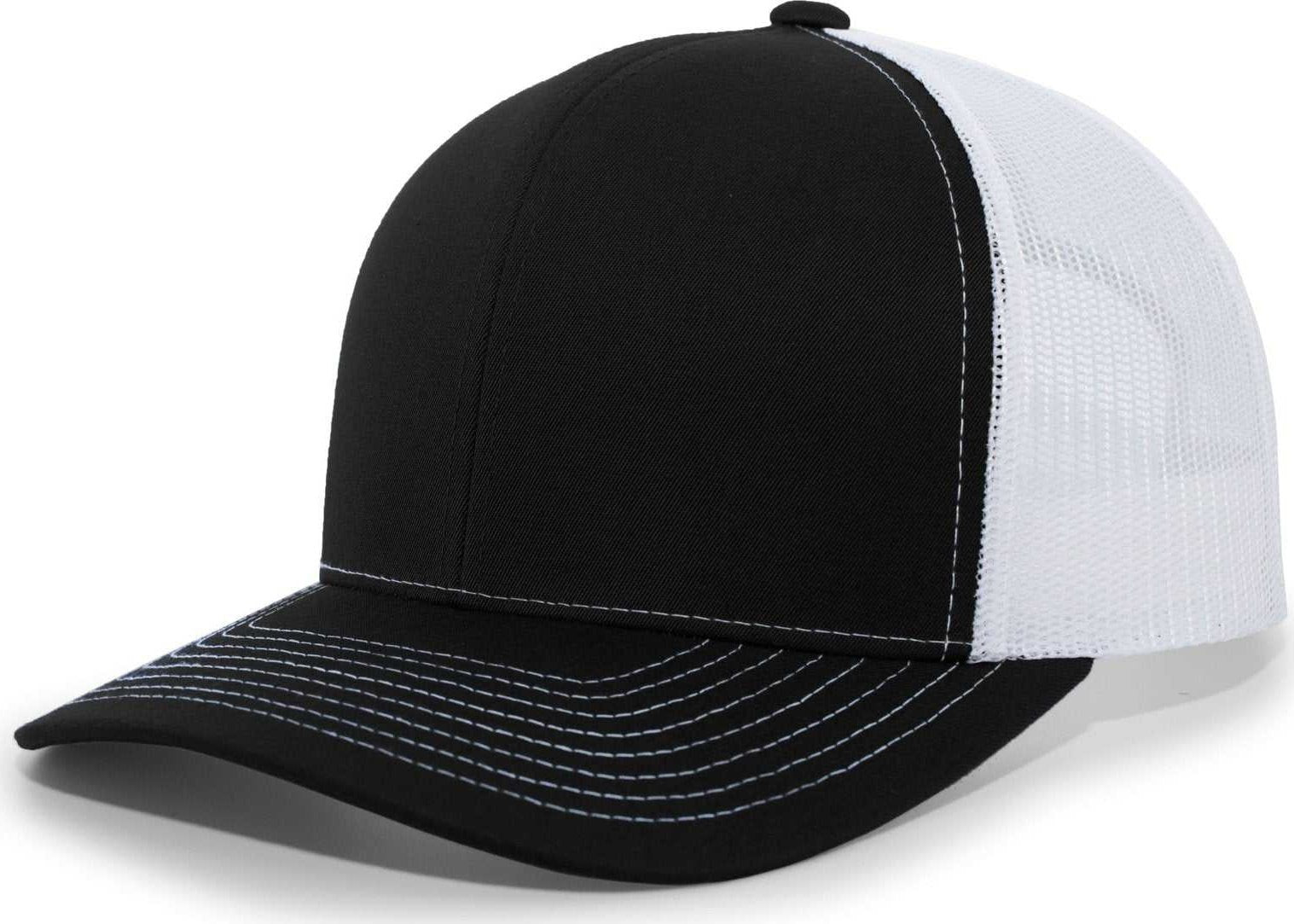 Pacific Headwear 104S Contrast Stitch Snapback Trucker Cap - Black White Black - HIT a Double