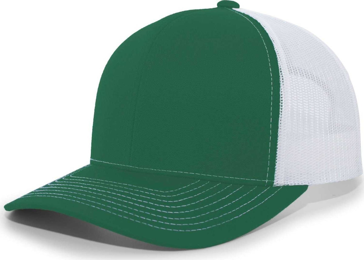 Pacific Headwear 104S Contrast Stitch Snapback Trucker Cap - Dark Green White Dark Green - HIT a Double