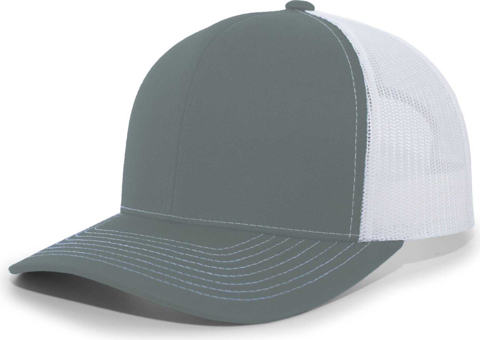 Pacific Headwear 104S Contrast Stitch Snapback Trucker Cap - Graphite White Graphite - HIT a Double