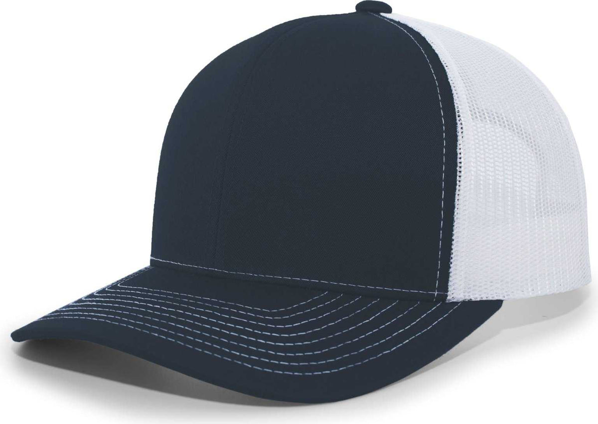 Pacific Headwear 104S Contrast Stitch Snapback Trucker Cap - Navy White Navy - HIT a Double