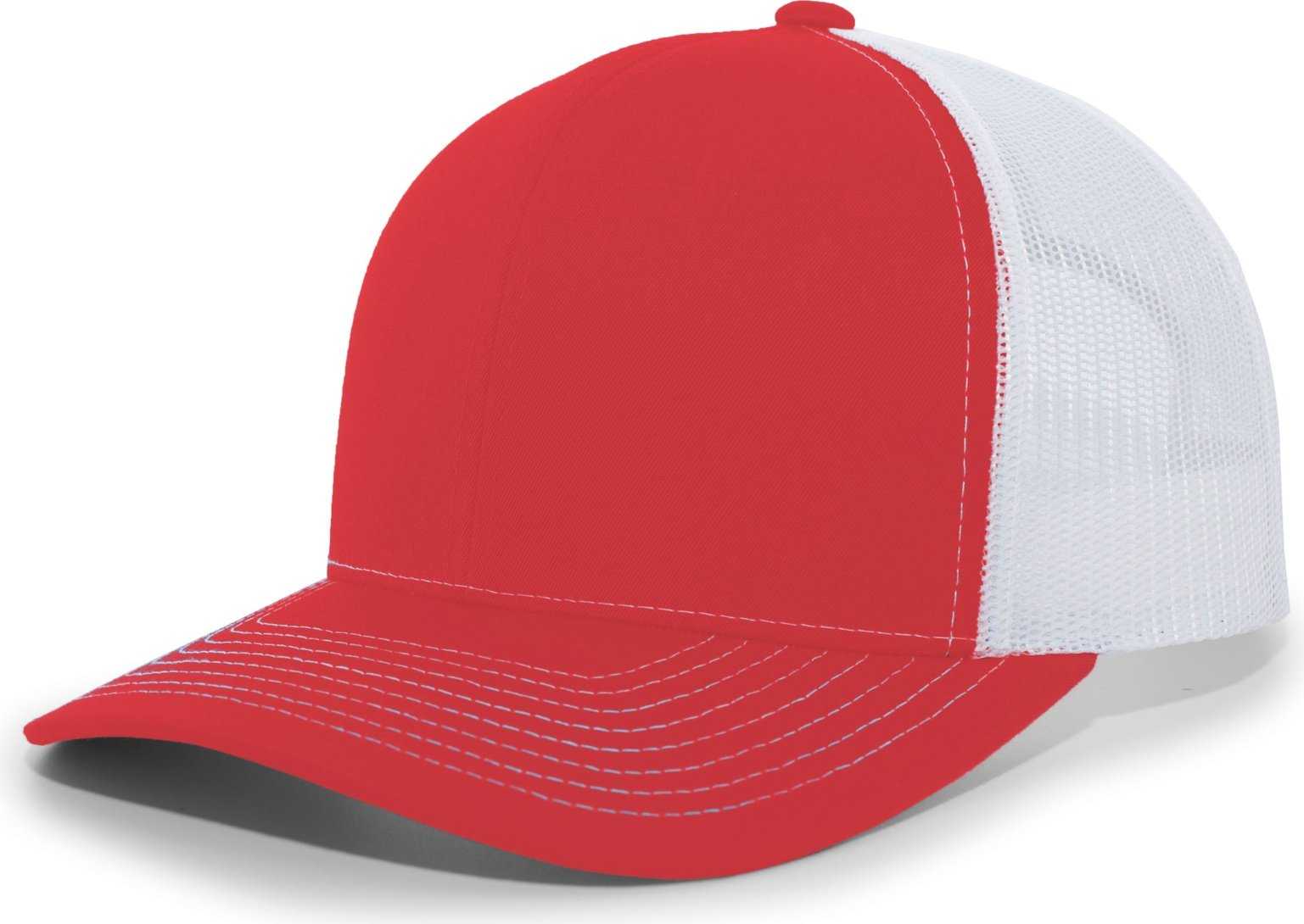 Pacific Headwear 104S Contrast Stitch Snapback Trucker Cap - Red White Red - HIT a Double