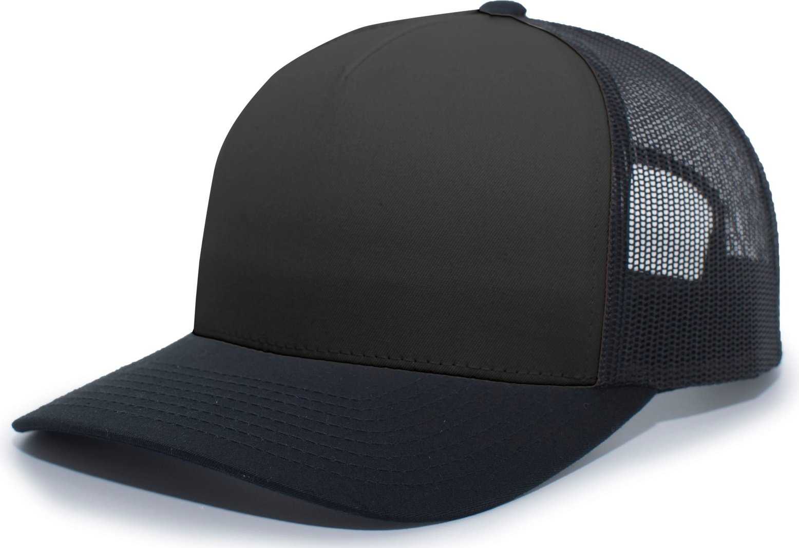 Pacific Headwear 105C 5-Panel Trucker Snapback Cap - Black Black - HIT a Double