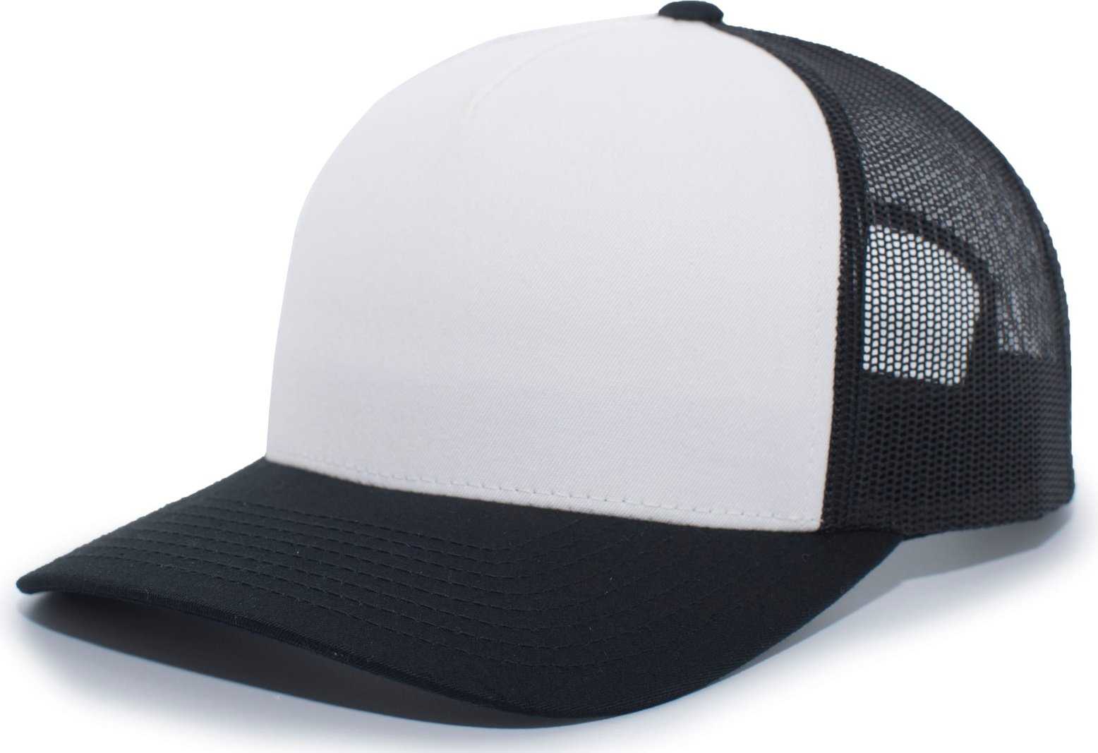 Pacific Headwear 105C 5-Panel Trucker Snapback Cap - Black White Black - HIT a Double