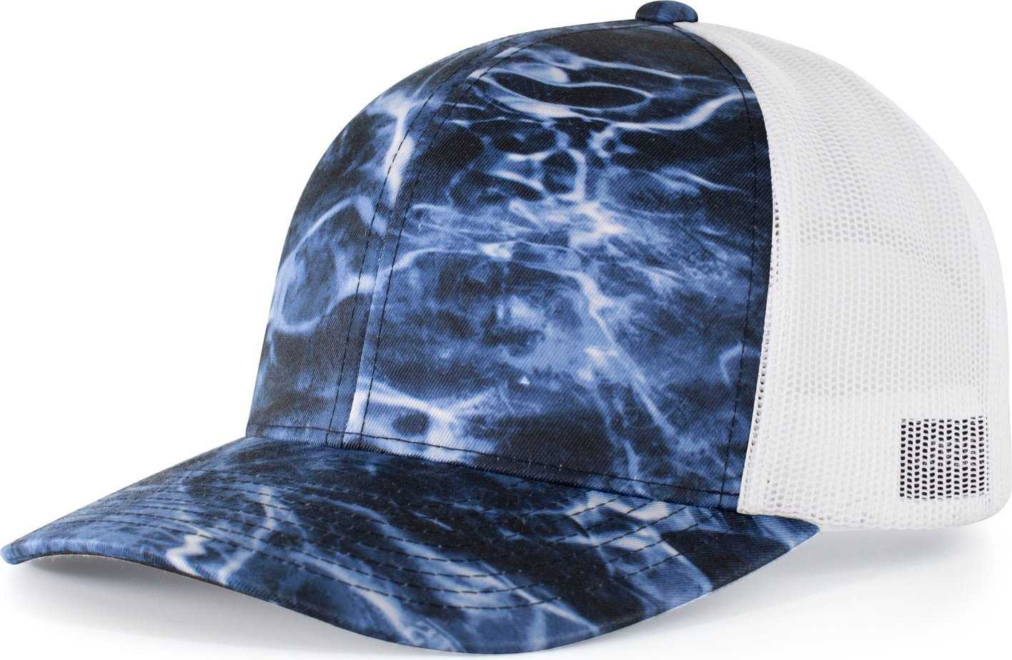 Pacific Headwear 107C Elements Agua Camo Trucker Snapback Cap - Elements Bluefin White - HIT a Double