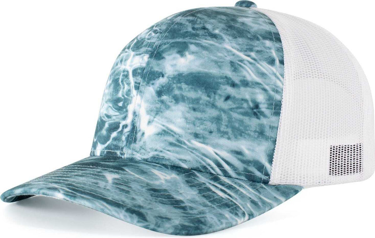 Pacific Headwear 107C Elements Agua Camo Trucker Snapback Cap - Elements Spindrift White - HIT a Double