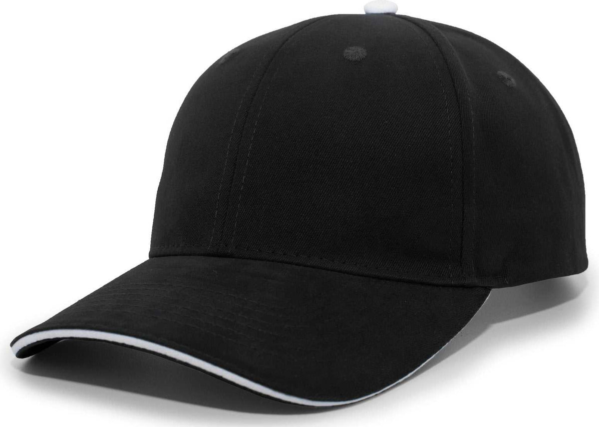 Pacific Headwear 121C Brushed Cotton Sandwich Visor Hook-and-Loop Cap - Black White - HIT a Double