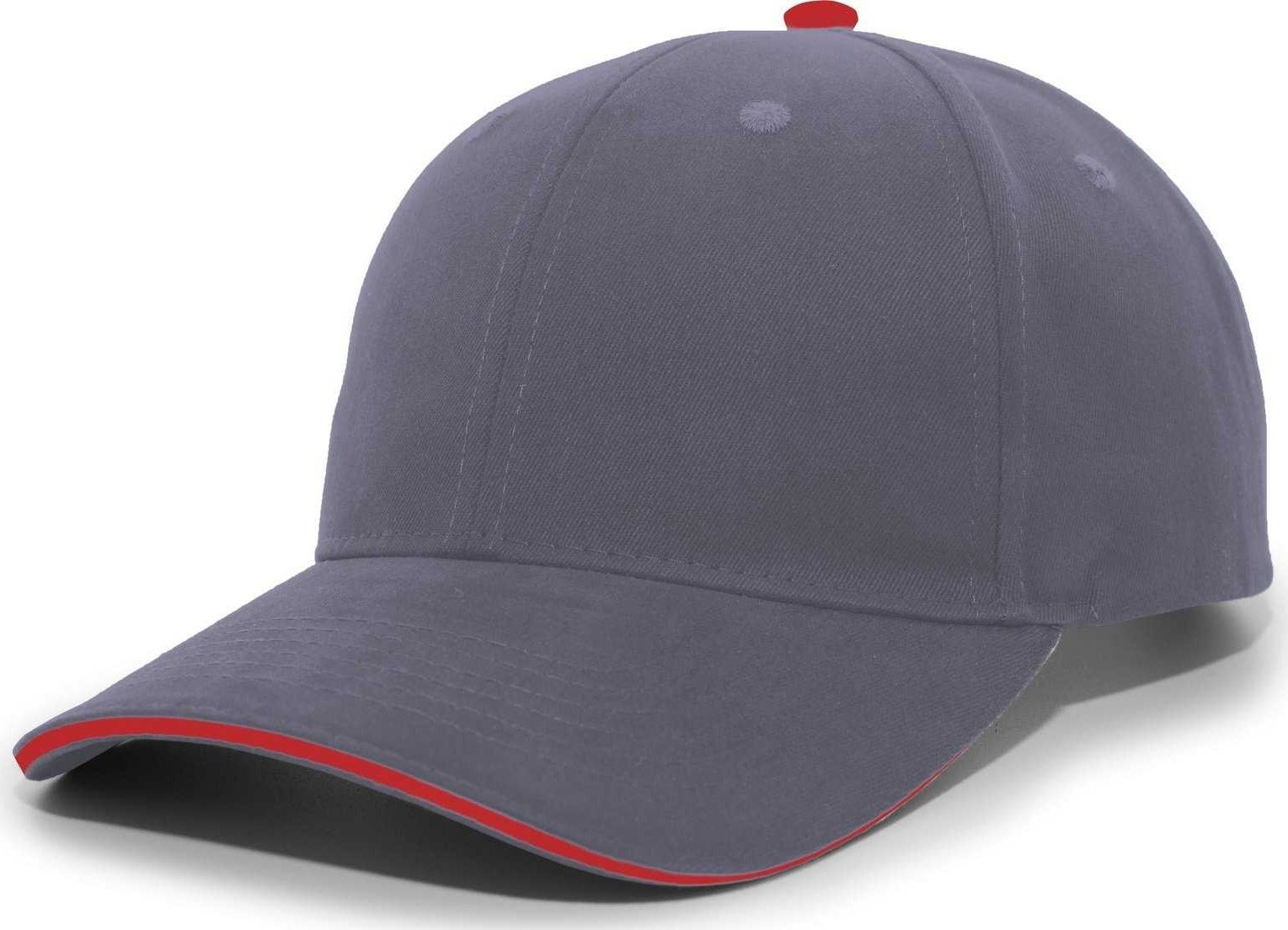 Pacific Headwear 121C Brushed Cotton Sandwich Visor Hook-and-Loop Cap - Graphite Red - HIT a Double