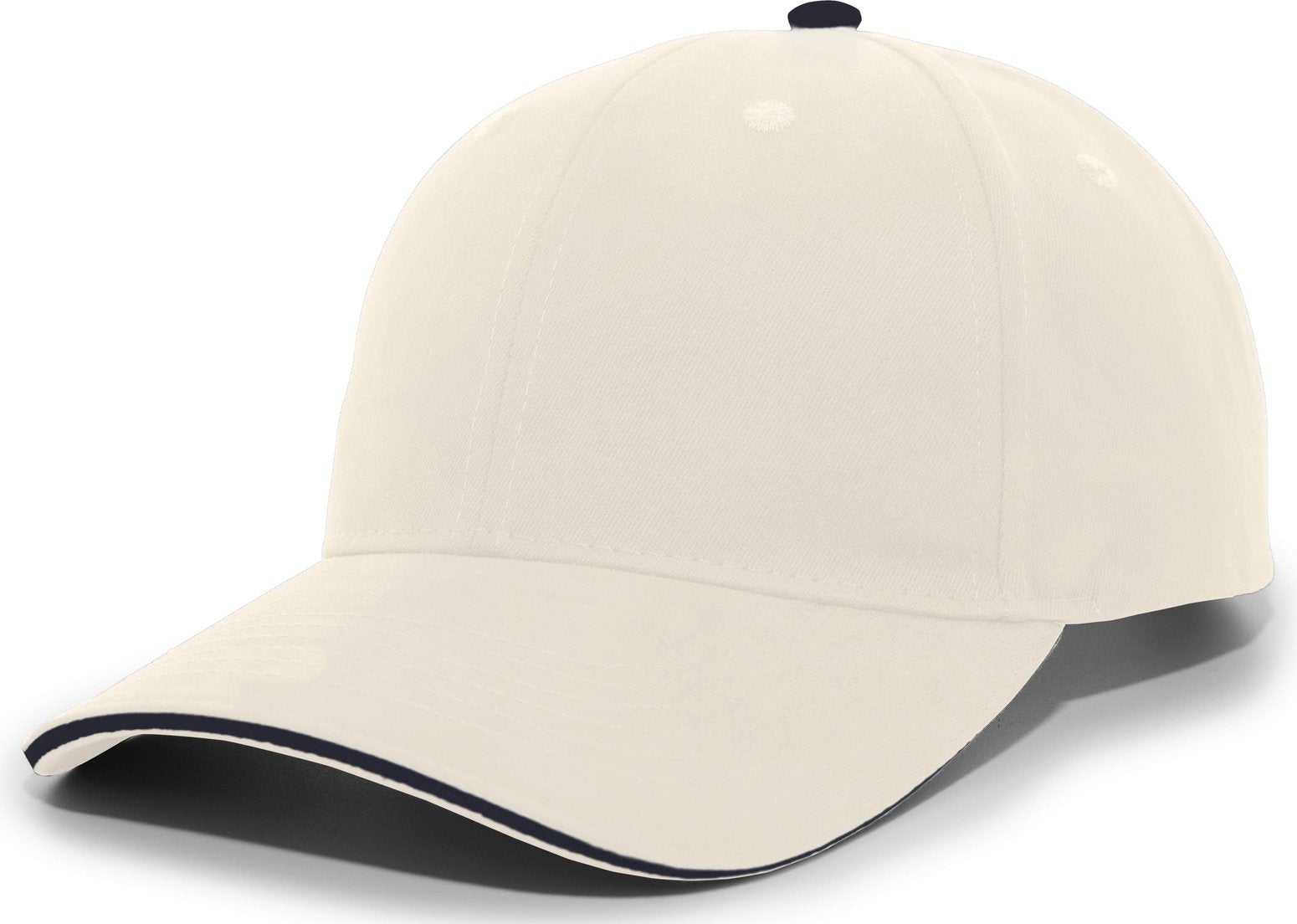Pacific Headwear 121C Brushed Cotton Sandwich Visor Hook-and-Loop Cap - Khaki Navy - HIT a Double