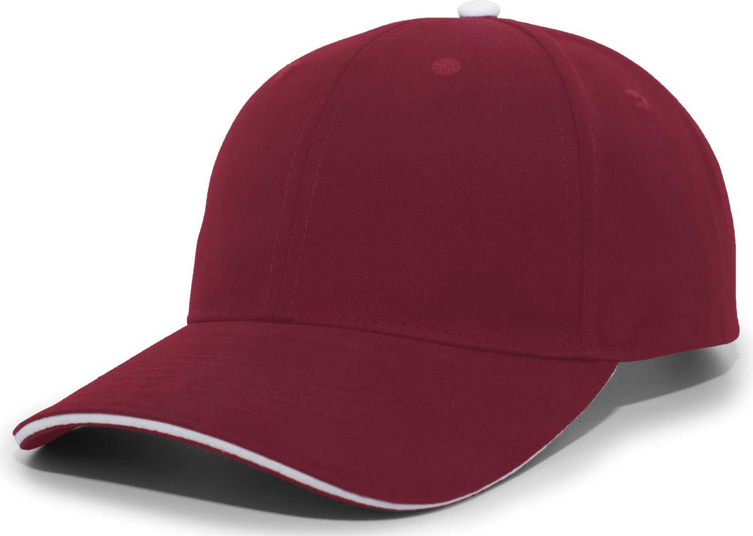 Pacific Headwear 121C Brushed Cotton Sandwich Visor Hook-and-Loop Cap - Maroon White - HIT a Double