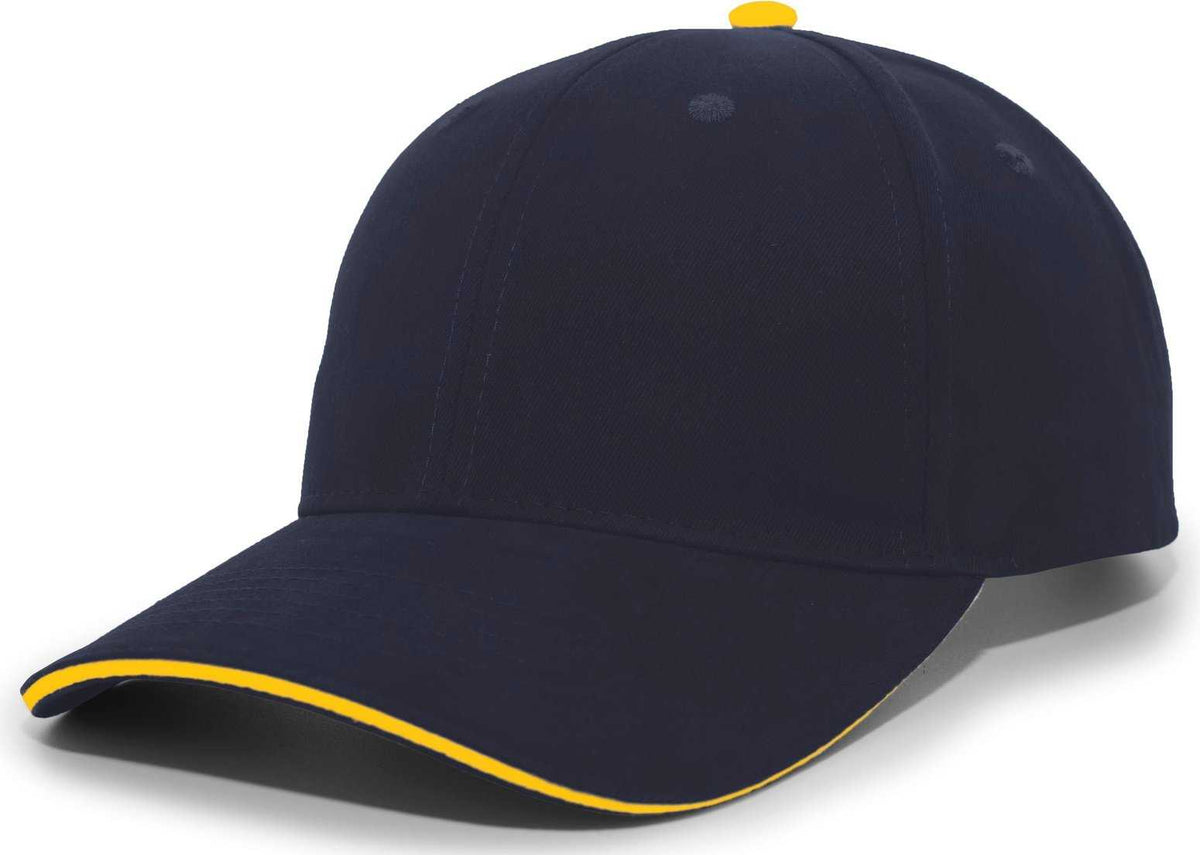Pacific Headwear 121C Brushed Cotton Sandwich Visor Hook-and-Loop Cap - Navy Gold - HIT a Double