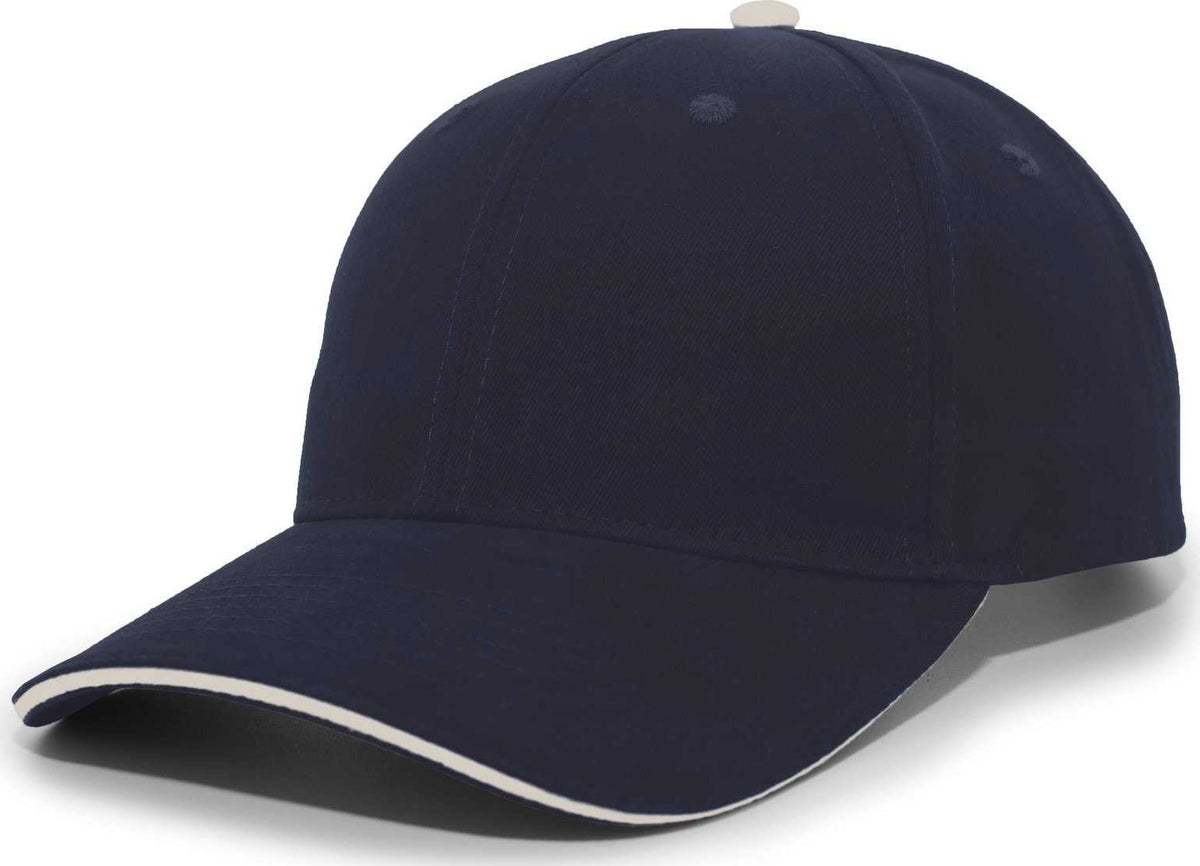 Pacific Headwear 121C Brushed Cotton Sandwich Visor Hook-and-Loop Cap - Navy Khaki - HIT a Double