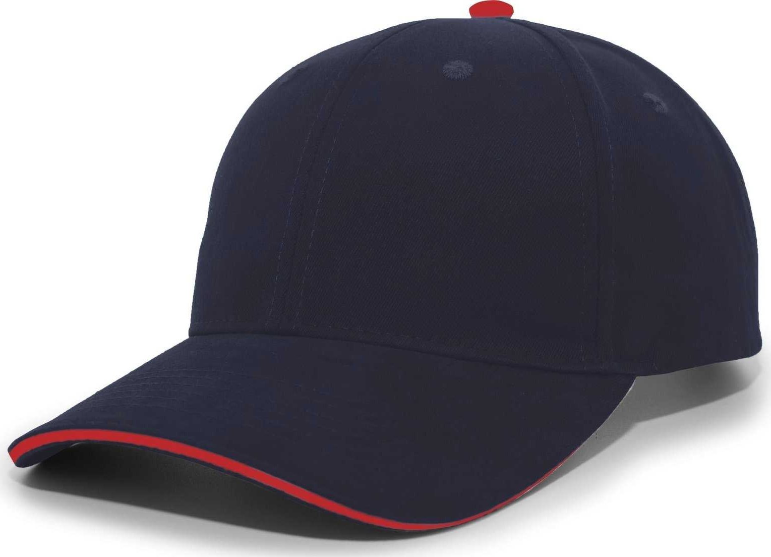 Pacific Headwear 121C Brushed Cotton Sandwich Visor Hook-and-Loop Cap - Navy Red - HIT a Double