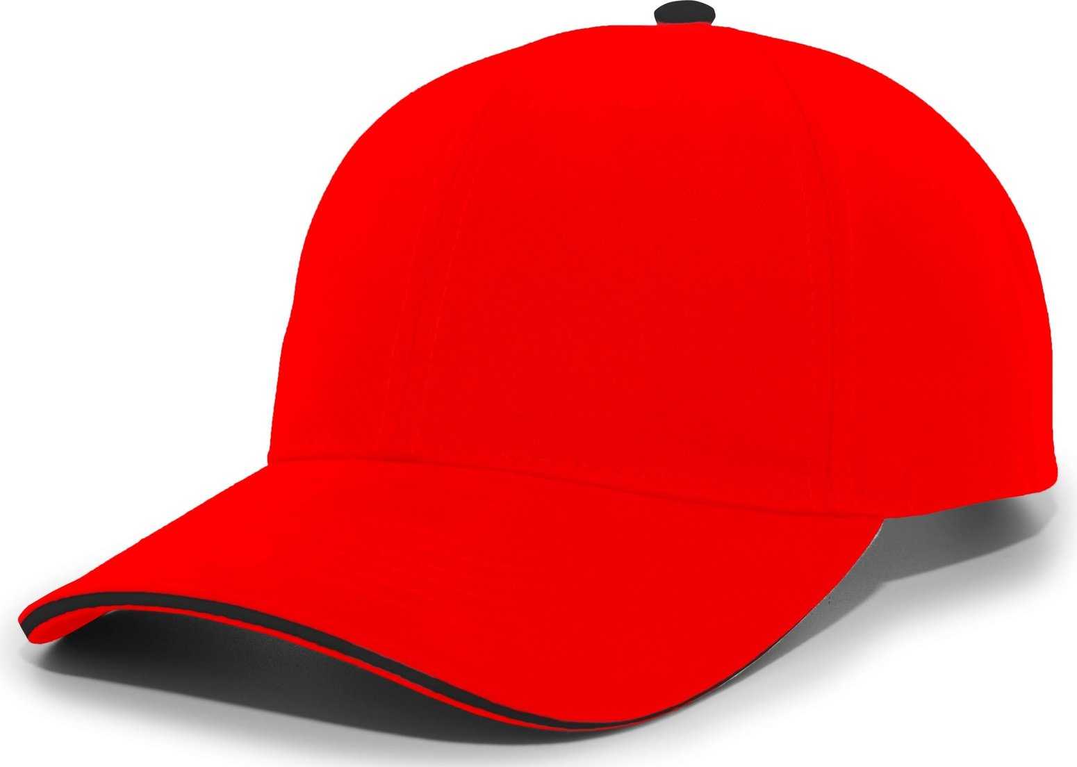 Pacific Headwear 121C Brushed Cotton Sandwich Visor Hook-and-Loop Cap - Red Black - HIT a Double
