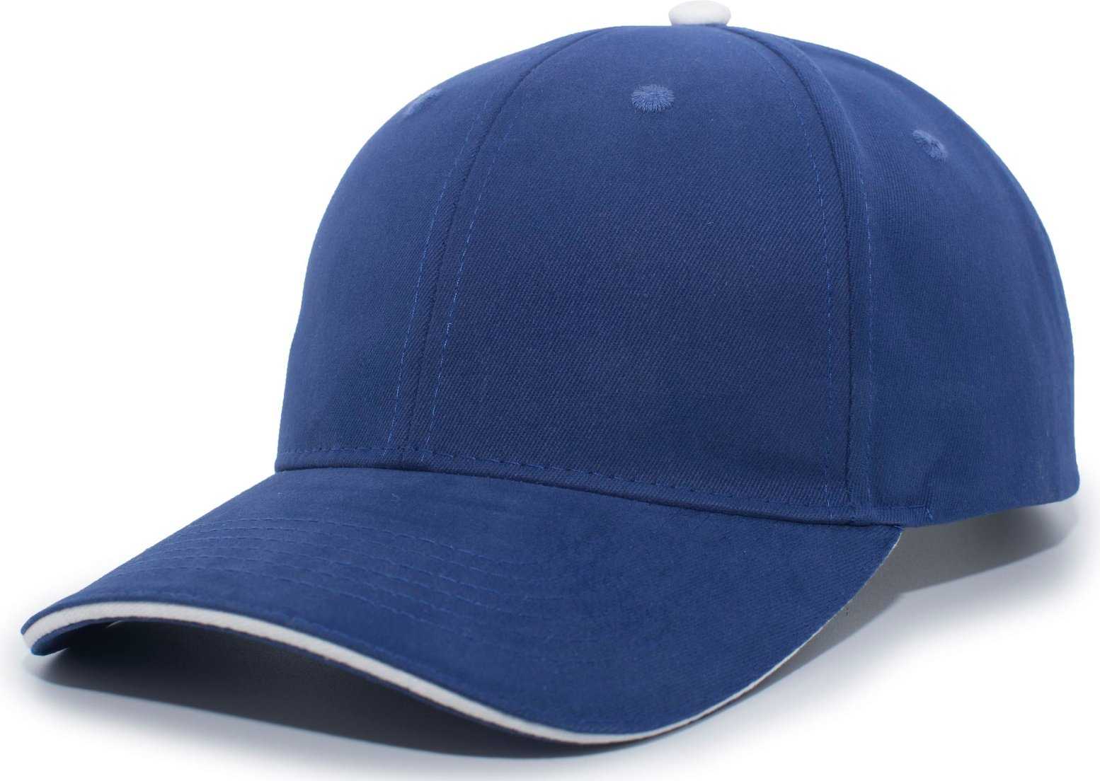 Pacific Headwear 121C Brushed Cotton Sandwich Visor Hook-and-Loop Cap - Royal White - HIT a Double