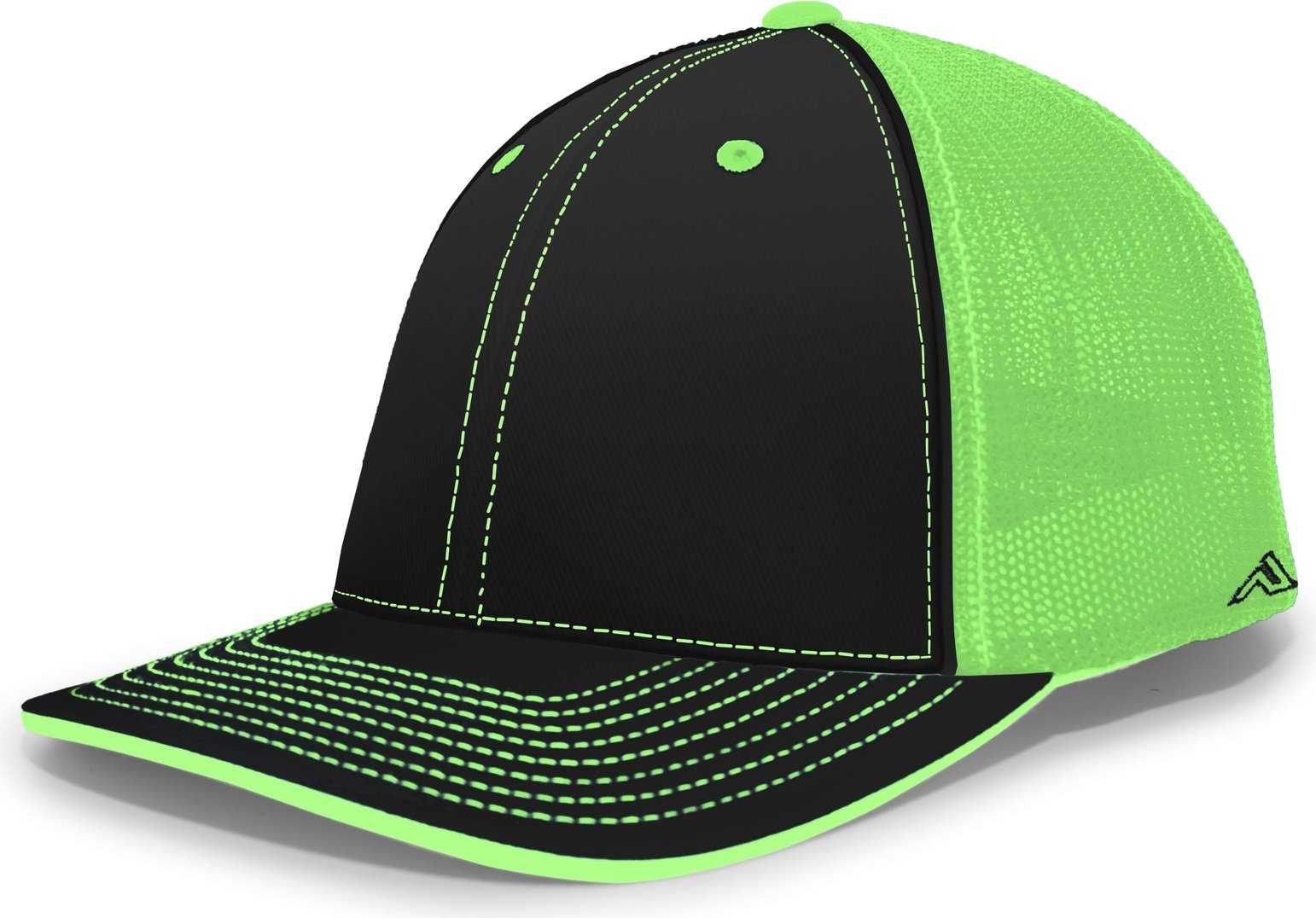 Pacific Headwear 404M Trucker Flexfit Cap - Black Neon Green - HIT a Double