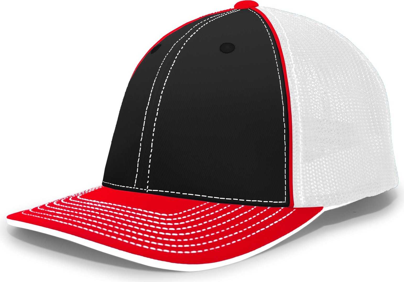 Pacific Headwear 404M Trucker Flexfit Cap - Black Red - HIT a Double